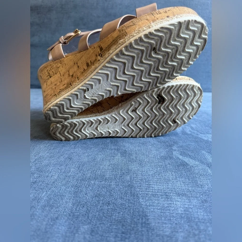 Unisa Wedge Sandals Women’s SZ 9M Cork Espadrille Nude Adjustable Strap Summer